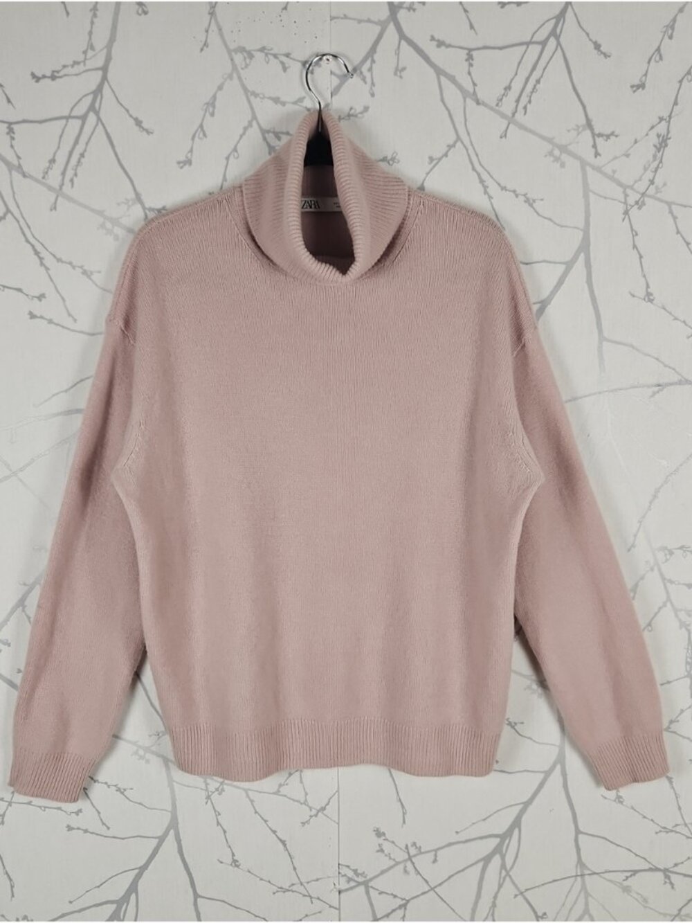 Zara Pale Pink 100% Cashmere Loose Fit Turtleneck Sweater